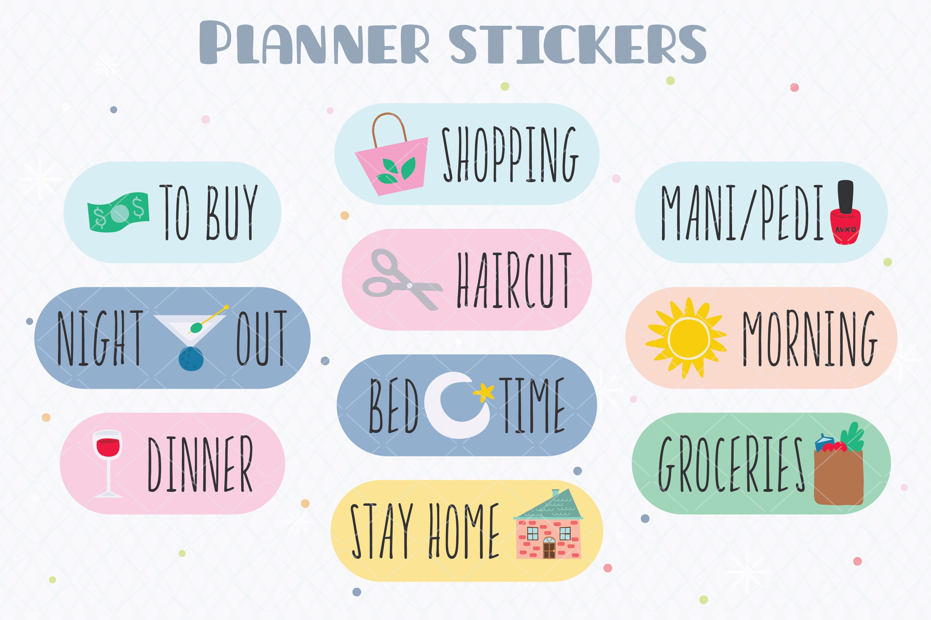 Planner Stickers DIY Digital Planner & Printable Organizer Pastel Color Tab  With Icons Png Svg Eps Pdf 