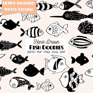 Dibujo de pez dibujado a mano / Dibujo submarino (PNG, SVG, EPS, PDF, DXF)