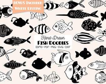 Hand-Drawn Fish Clipart | Under the Sea Drawing (Png, Svg, Eps, Pdf, Dxf)