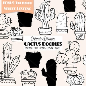 Hand-Drawn Cactus Clipart | Potted Plant Graphics (Png, Svg, Pdf, Eps, Dxf)