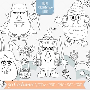 Potato Head ADD-ON / Costume di Halloween, Vestiti di Natale, Abiti di Pasqua, Travestimento di Carnevale / Clip art BW disegnata a mano / Png Svg Eps Pdf Dxf