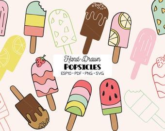 Popsicle Colored Hand Drawn Clip Art, Chocolate Ice Cream (Png, Eps, Pdf, Svg)
