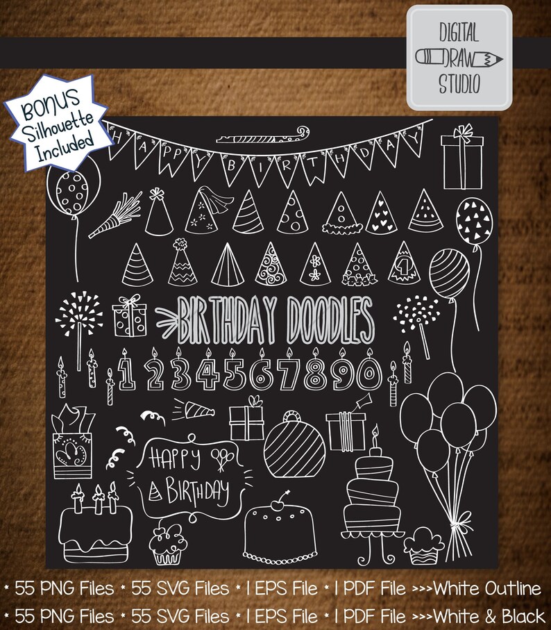 55 White Birthday Party Clip Art Bundle Hand Drawn Balloons Etsy