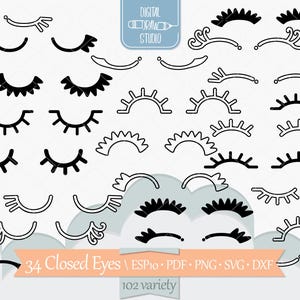 Geschlossene Augen | Handgezeichnete Frau Wimpern Clip Art | Cartoon Augen Mädchen Wimpern Umriss Zeichnung | Datei ist nicht enthalten