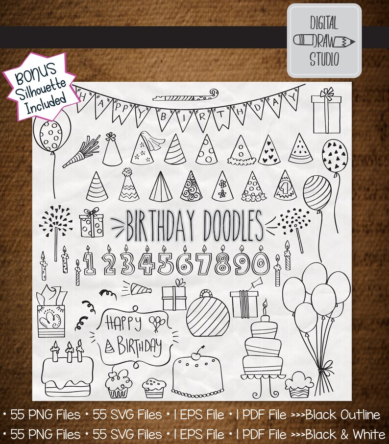 55 Birthday Party Clip Art Bundle Hand Drawn Balloons And Etsy