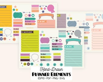 Weekly Kit Spread, DIY Digital Planner & Printable Organizer, Speech Bubbles and Tabs Icons (Png, Svg, Eps, Pdf)