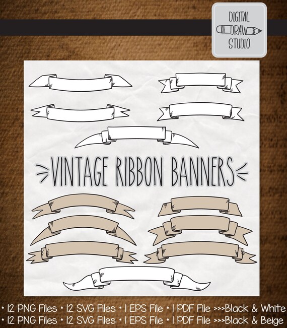 12 Vintage Ribbon Banners Set Hand Drawn Decorative Elements Etsy