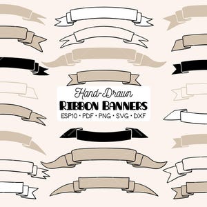 Imágenes prediseñadas de banderines de cinta dibujados a mano / Pergaminos decorativos / Formatos: PNG, SVG, EPS, PDF, DXF