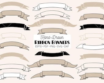 Imágenes prediseñadas de banderines de cinta dibujados a mano / Pergaminos decorativos / Formatos: PNG, SVG, EPS, PDF, DXF