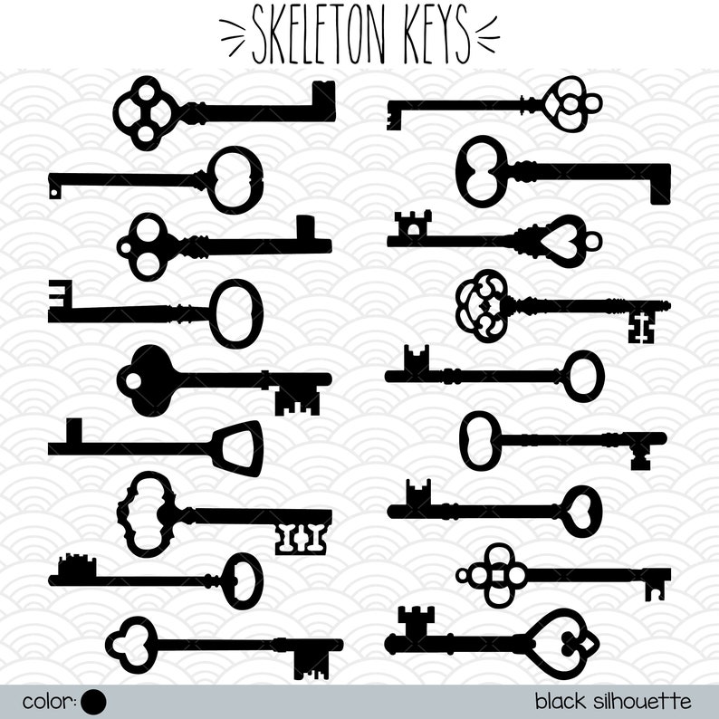 Skeleton Keys Clip Art Hand Drawn Victorian key Vector | Etsy