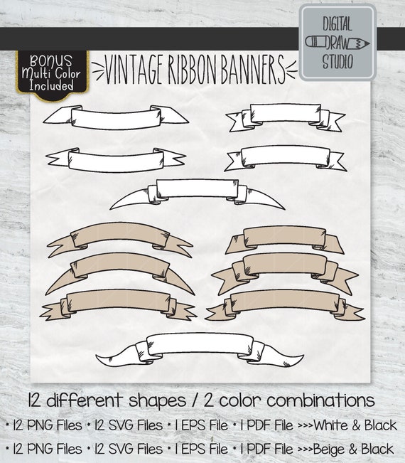 Download Free 24 Vintage Ribbon Banners Set Hand Drawn Decorative Elements Etsy SVG Cut Files