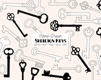 Victorian Skeleton Keys Clip Art: Hand Drawn Vintage Designs (Png, Svg, Pdf, Eps)