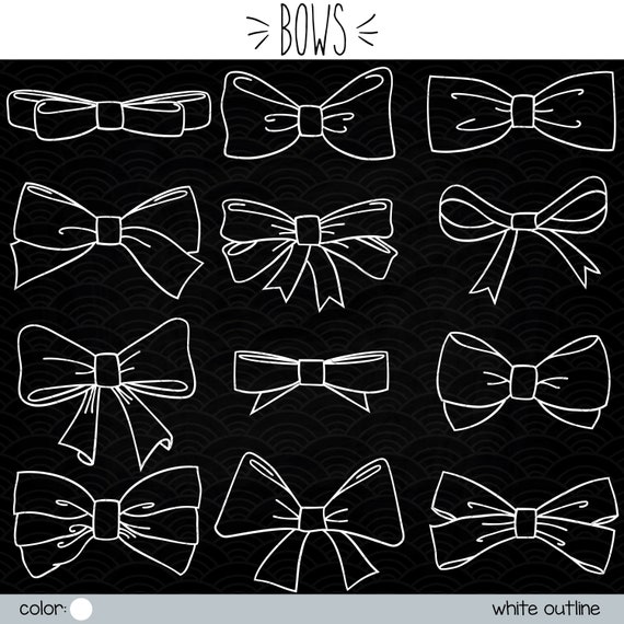 Download White Hand Drawn Bows Clip Art Bow Tie Illustration Bundle Etsy