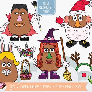 Potato Head ADD-ON | Halloweenkostuum, kerstdoeken, paasoutfits, carnavalsvermomming |  Handgetekende gekleurde illustraties | Png Svg Eps Pdf