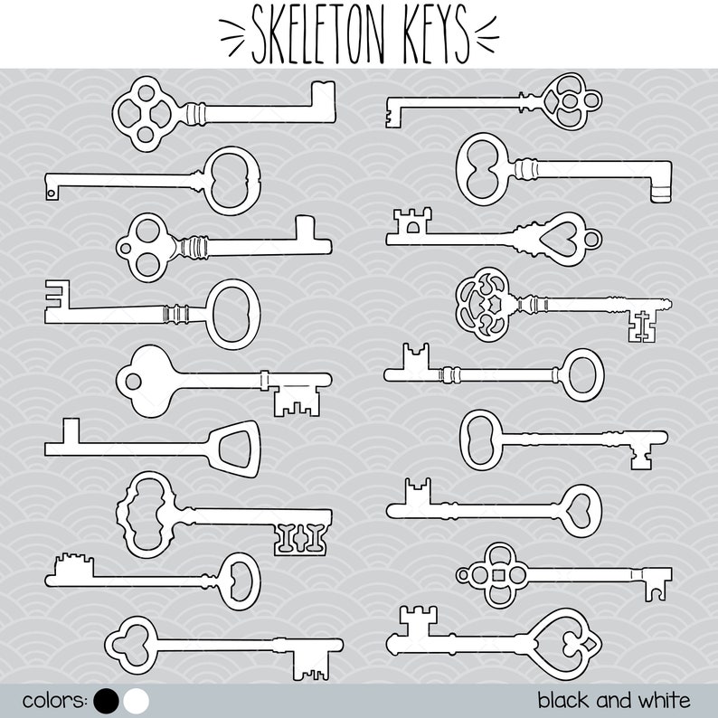 Skeleton Keys Clip Art Hand Drawn Victorian key Vector | Etsy