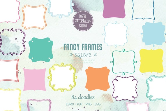 Colored Fancy Square Frames Hand Drawn Border Clip Art Retro Shape &  Monogram Outline Drawing Png Svg Eps Pdf - Etsy Australia