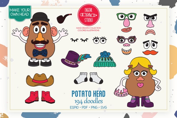 Potato Head Hand Drawn Graphic Colored Mr. &amp; Mrs. Paper Doll | Etsy