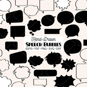 Speech Bubbles Hand Drawn Graphic | Comic Book Thinking Cloud Outline Drawing | Exploding Bubble Clip Art | Png Svg Esp Pdf Dxf
