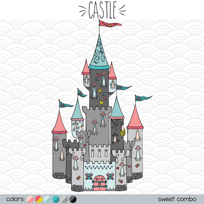 Download Hand Drawn Colored Castle Clip art Princess castle Vector ...