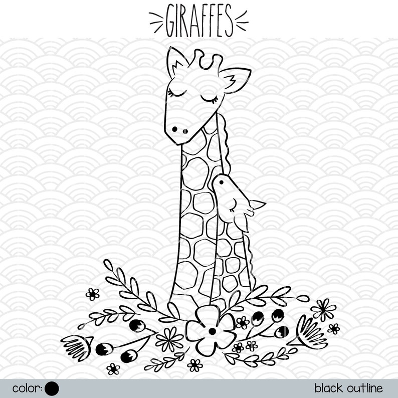 Download Giraffes Mom & Baby Clipart Cute Hand drawn Savanna Animal ...