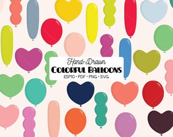 Globos de colores dibujados a mano / Artículos para fiesta de cumpleaños (png, svg, eps, pdf)