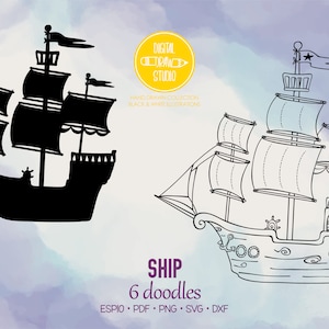 Sail Boat Hand Drawn Pirate Ship Clip Art Old Ship White Outline Drawing Png Svg Eps Pdf Dxf image 1