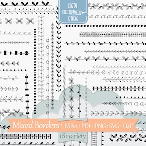 Bezszwowe obramowania rysowane ręcznie tekst rozdzielacz | Dekoracyjne pędzle ilustratora | Rysunek konturu kwiatowego | Png Svg Eps Pdf Dxf
