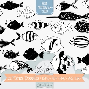 Fish Hand Drawn Graphic | Tropical Animal Outline Drawing | Under the Sea Clip Art | Png Svg Eps Pdf Dxf