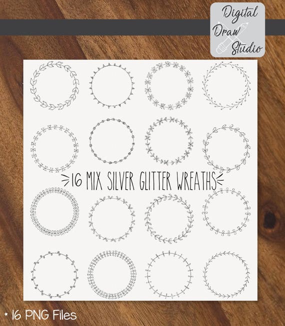 16 Silver Glitter Wreath Clip Art Bundle Set Hand Drawn Etsy