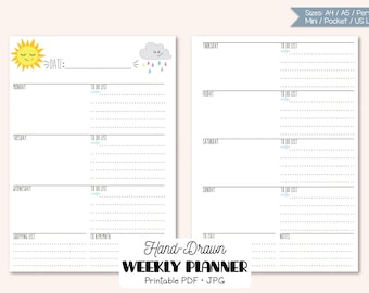Weekly Planner Pages Sun & Cloud, DIY Digital Agenda Personal ( Printable Jpg, Pdf)
