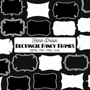 Rectangular Fancy Frames Clip Art | Hand Drawn Retro Border, Monogram. White Lines (Png, Svg, Eps, Pdf)