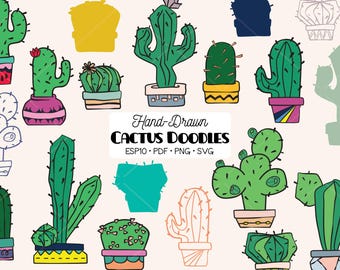 Hand-Drawn Cactus Clipart | Succulent Plants, Desert (png, eps, pdf, svg)