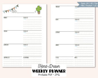 Weekly Planner Pages Cactus, DIY Digital Agenda Personal ( Printable Jpg, Pdf)