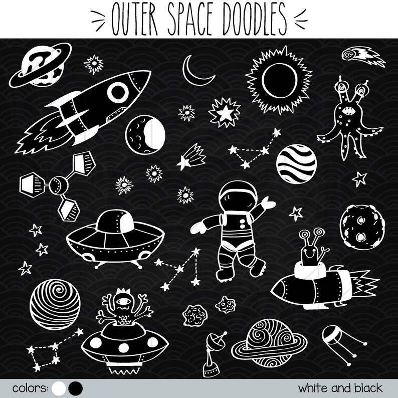 70 White Outer Space Clip Art Hand Drawn Planets Doodles | Etsy