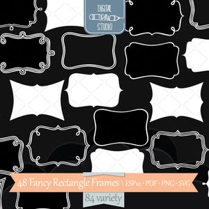 Cadres rectangulaires fantaisie blancs | Clipart bordure dessinée à la main | Forme rétro et dessin de contour de monogramme | Png Svg Eps Pdf