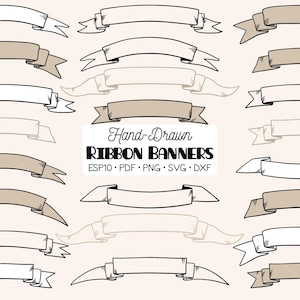 Vintage Hand-Drawn Ribbon Banners Clipart | Decorative Scroll | Png Svg Eps Pdf Dxf