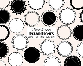 Marcos redondos dibujados a mano: coronas florales y bordes (PNG, SVG, PDF, EPS, DXF)