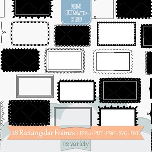 Ramki prostokątne | Ręcznie rysowana granica + dekoracyjne etykiety szkic rysunku | Kwiatowe wieńce sylwetka clipart | Png Svg Eps Pdf Dxf