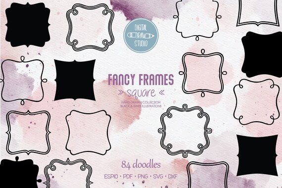 Fancy Square Frames Hand Drawn Border Clip Art Retro Shape & Monogram  Outline Drawing Png Svg Eps Pdf Dxf - Etsy Singapore
