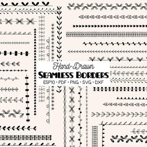 Seamless Borders Hand Drawn Text Divider | Decorative Illustrator Brushes | Floral Outline Drawing | Png Svg Eps Pdf Dxf
