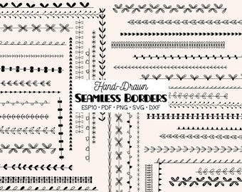 Divisor de texto dibujado a mano con bordes sin costuras / Pinceles decorativos de Illustrator / Dibujo de contorno floral / Png, SVG, EPS, PDF, DXF