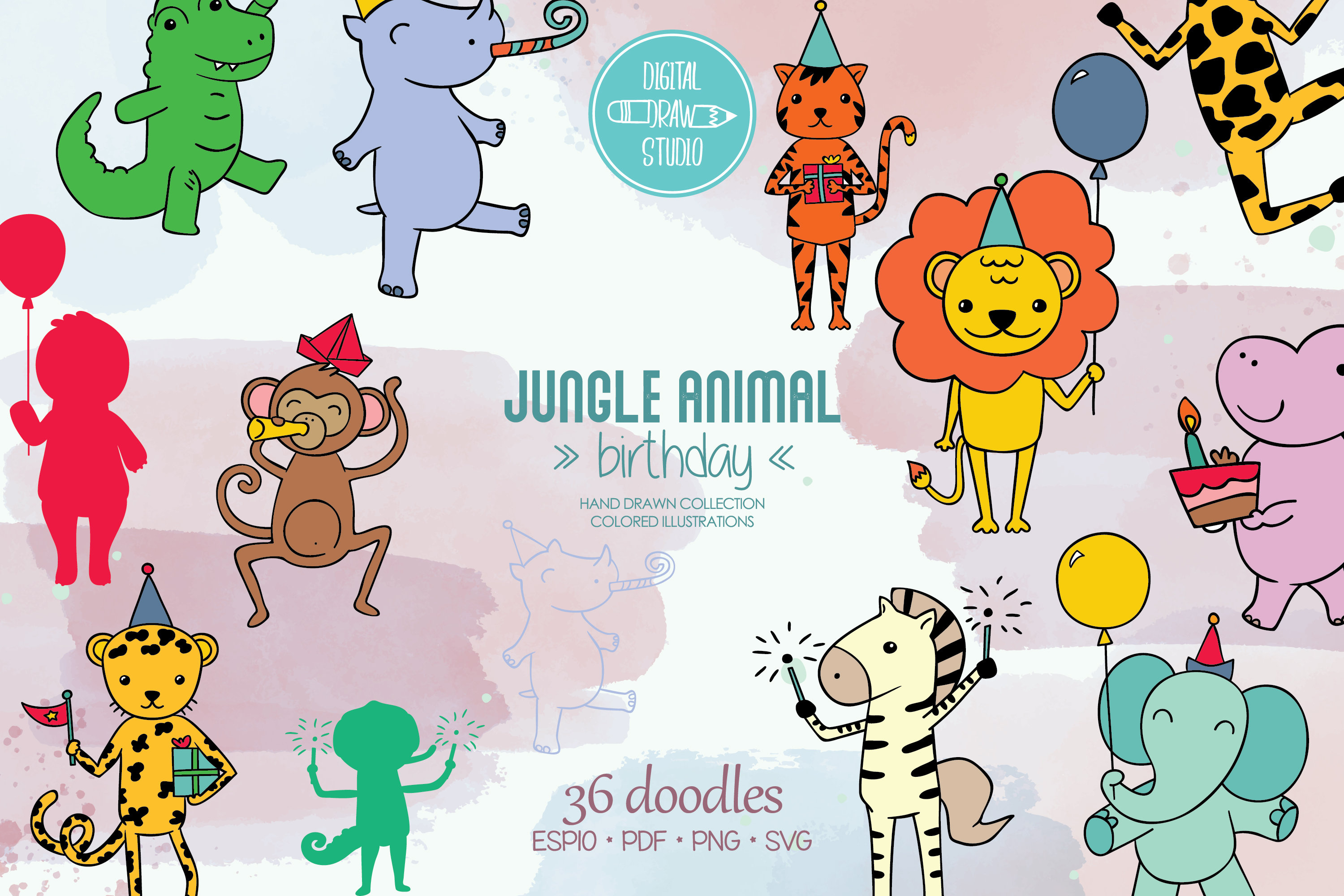 Jungle Animal Birthday Party Hand Drawn Graphic Colorful | Etsy