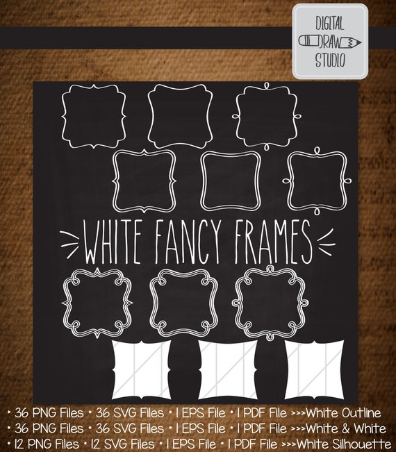 48 White Square Frames Clip Art Bundle Hand Drawn Fancy Etsy