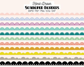 Bordes festoneados dibujados a mano: Gráficos de ribete de encaje (eps, svg, png, pdf, dxf)
