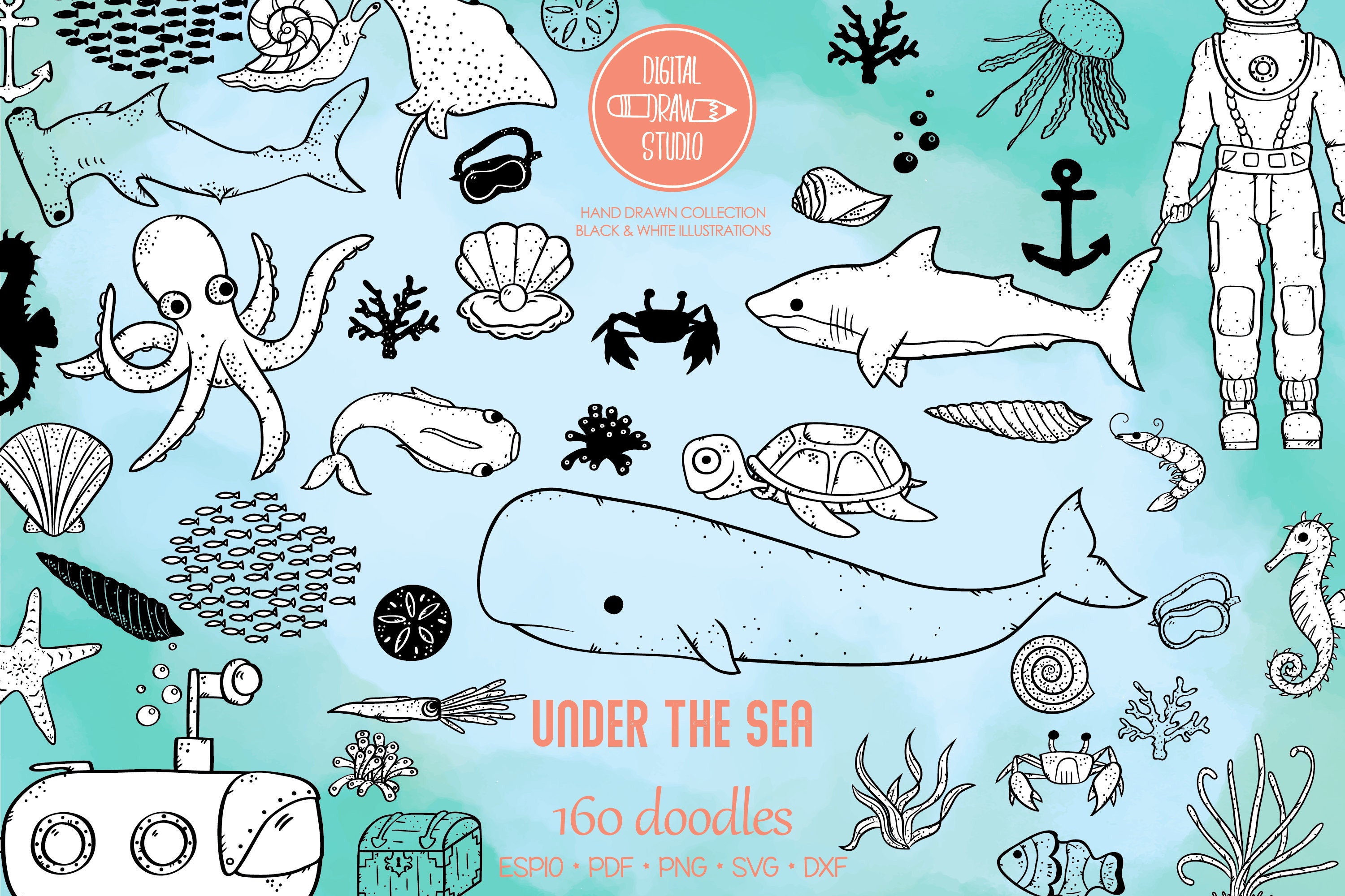 Under The Sea Hand Drawn Fish Ocean Life Clipart Octopus Etsy Ireland