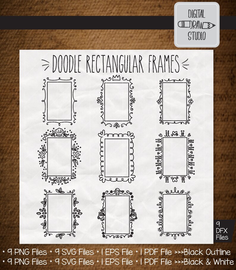 Download Doodle Floral Wreath Bundle Png Eps Pdf Svg Dxf Hand Drawn Border Decorative Princess Outline Drawing 9 Rectangular Frame Clipart Clip Art Art Collectibles