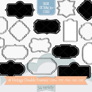 Vintage Double Line Frames | Hand Drawn Border Outline Drawing | Decorative Labels Clip Art | Png Svg Eps Pdf Dxf