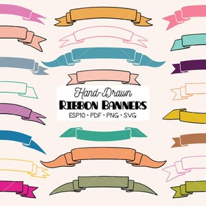 Colored Hand-Drawn Ribbon Banners Clipart | Decorative Scroll | Png Svg Eps Pdf