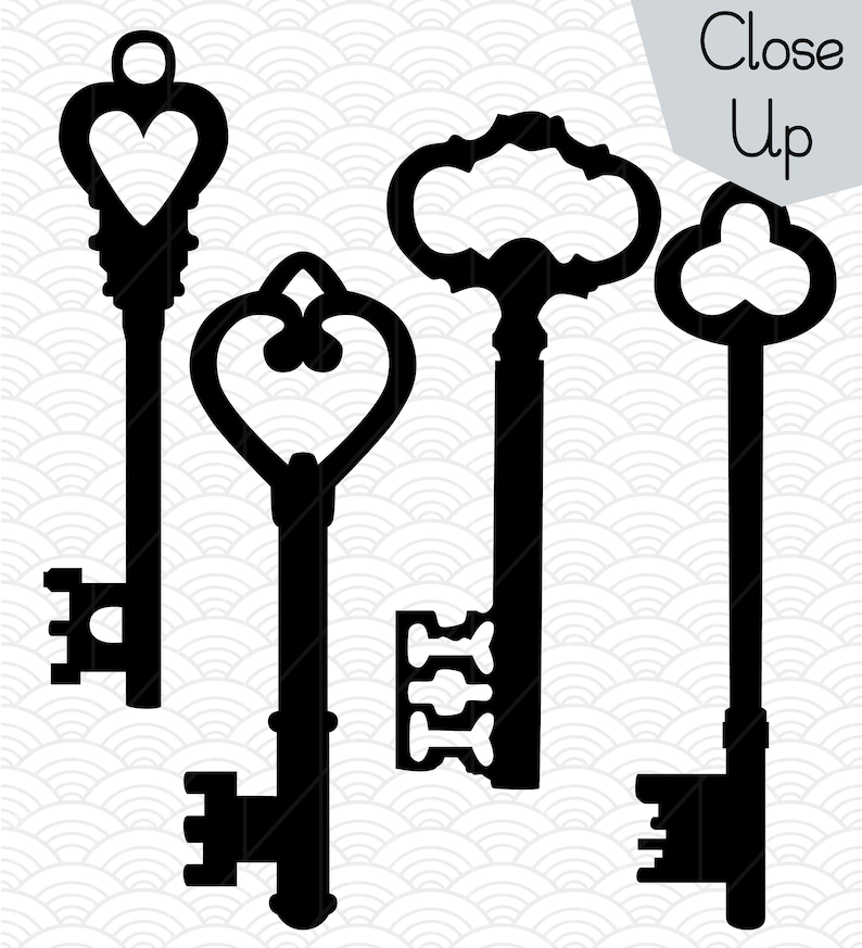 18 Silhouette Key Clip Art Hand Drawn Victorian keys Vector | Etsy