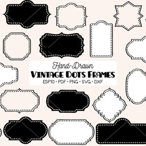 Vintage Dots Frames Clip Art | Hand Drawn Borders, Decorative Labels (Png, Svg, Eps, Pdf, Dxf)
